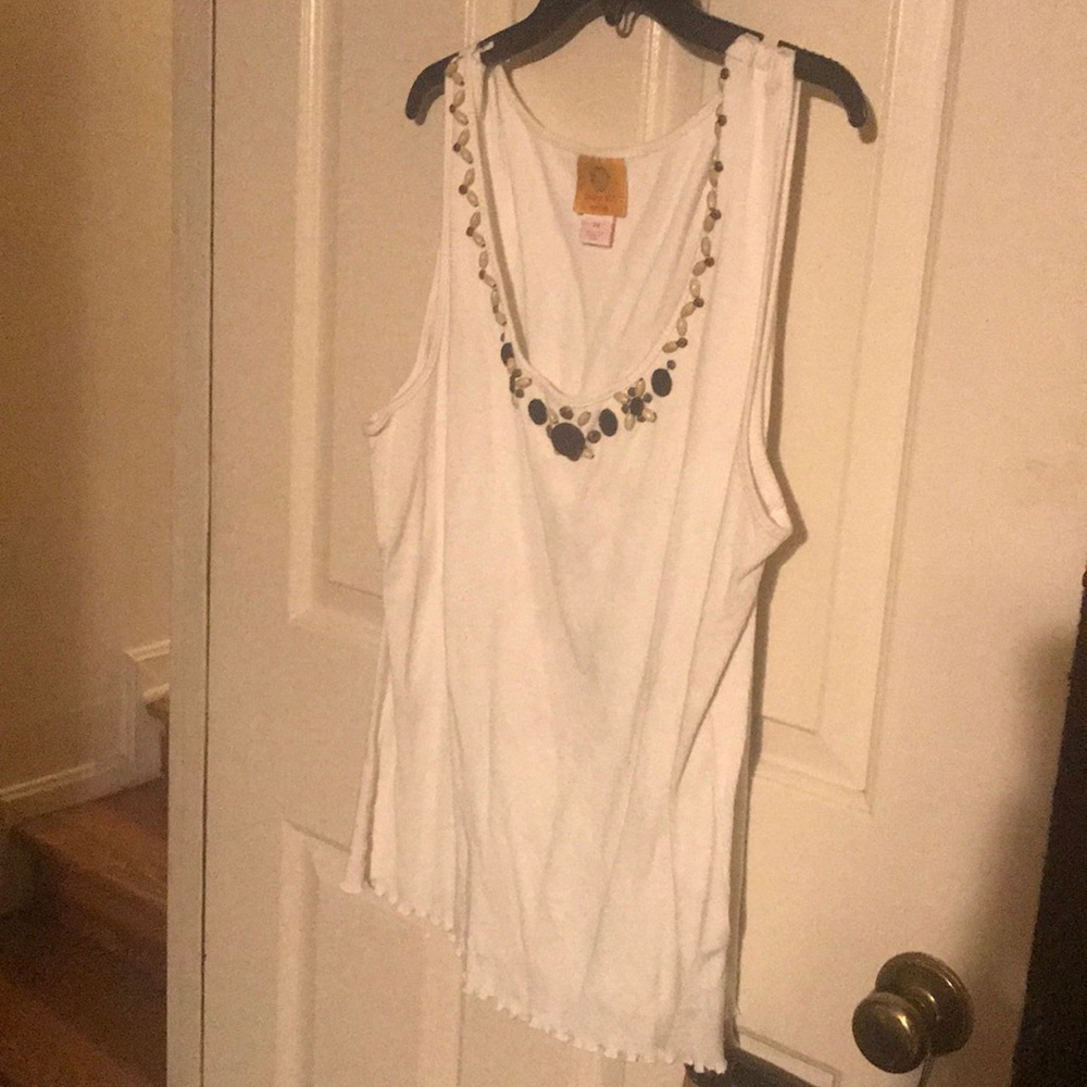 Sleeveless Top With Beaded Neckline